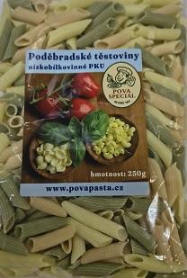 Těstoviny  PKU - penne barevné 250g